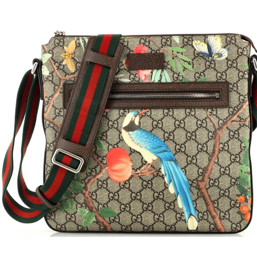 Gucci Front Zip Messenger Tian Print GG Coated Canvas- Medium